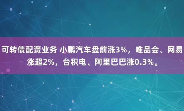 可转债配资业务 小鹏汽车盘前涨3%，唯品会、网易涨超2%，台积电、阿里巴巴涨0.3%。